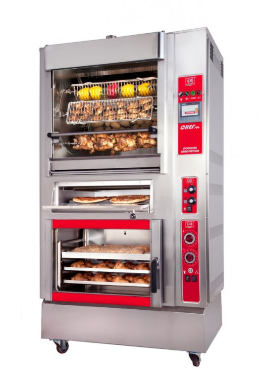CB CB01 Chef Cooking Block  Chef706+FCE+4 Pizza - Infrared rotisserie, with Pizza oven & 5 tray convection oven